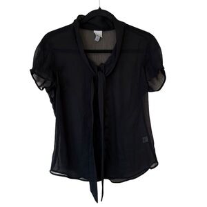Merona Sheer Black Tie-Neck Blouse – Size M